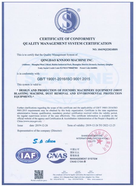 China Qingdao Knnjoo Machine Inc Certificaciones